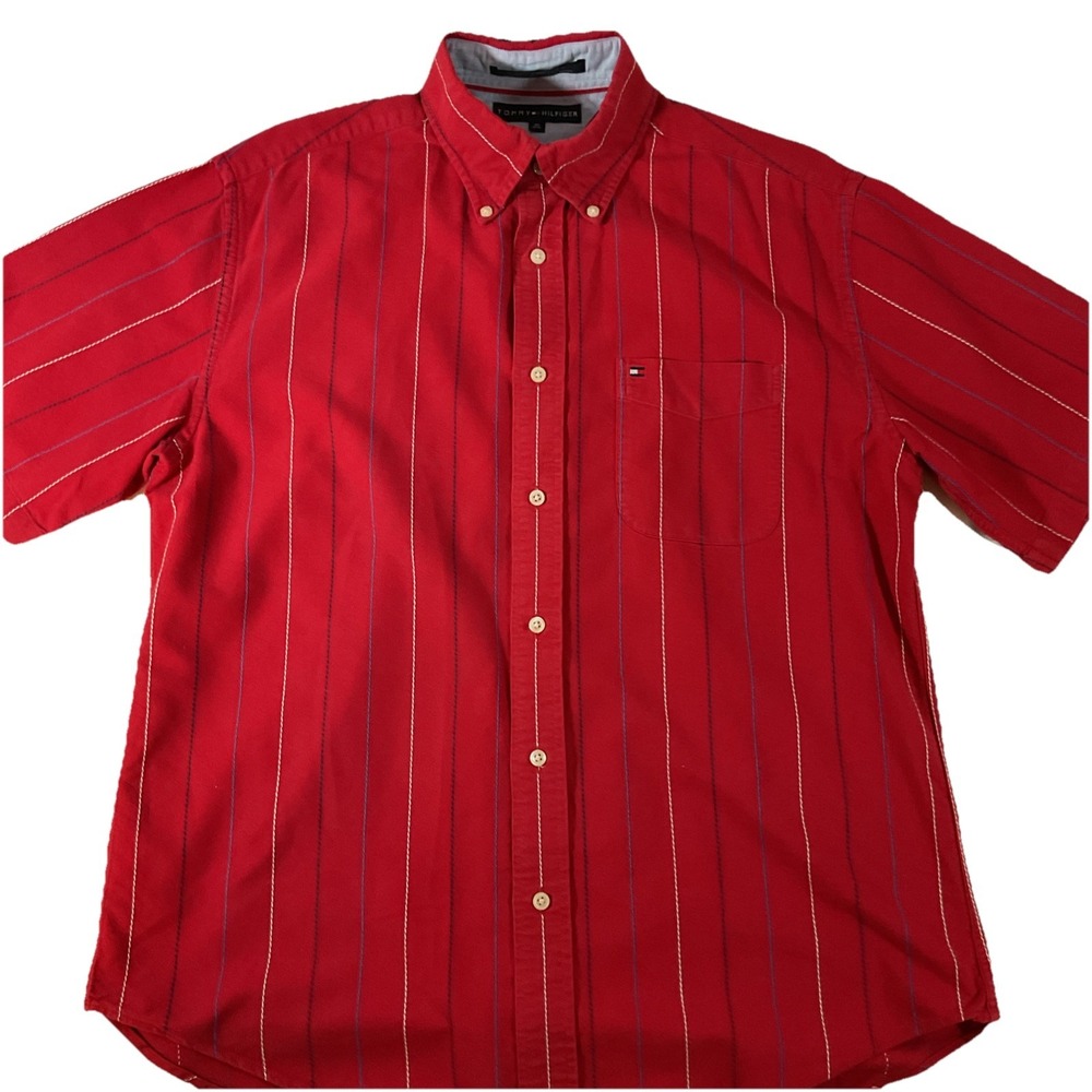 Tommy Hilfiger Shirt Men Medium Red Casual Button Down J87‎